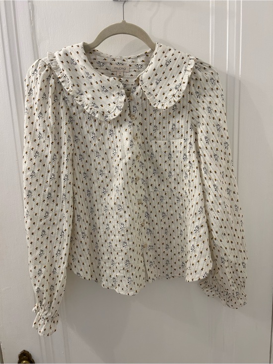 Pilcro Tops - Pilcro Cream Floral Ruffle-Collar Button Front Blouse